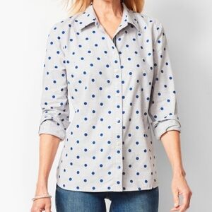Talbots Classic Cotton Button Down Contrast Trim sz 2X Blue Gray Polka Dot